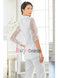 White Chiffon Pant Suit with Lace Cape for Mother of the Bride & Groon TS024