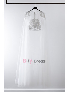 Beautiful Tulle Cape Wedding Jumpsuits with Crystal Belt WBJ084
