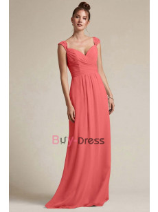 Pink Chiffon Sweetheart Bridesmaids Dresses, Off the Shoulder Prom Dresses for Beach Wedding, Vestidos de damas de honor BD-027-4
