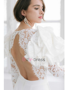 Bridal Jumpsuit with Edgy Big Puffy Shoulders Backless Little White Dresses WBJ053