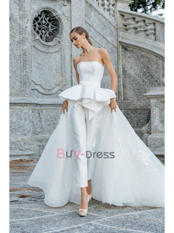Stylish Overskirt Wedding Pantsuit Dresses Jumpsuit Modern Bride WBJ115 -  Buy Dress Online Shop