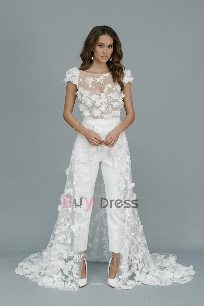 New Arrival Lace Overskirt Wedding Jumpsuit Dresses WBJ068 - Buy Dress ...