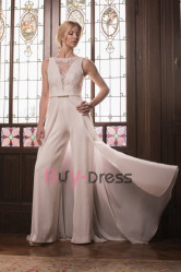 2022 New Arrival Chic Chiffon Overskirt Wedding Jumpsuits Dresses for Bridal WBJ129