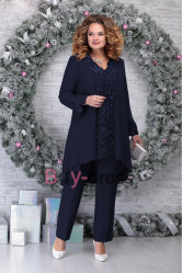 2022 New Arrival Dark Navy Mother of the Bride Pant Suit Dresses Three Piece Gala Trouser Set With Jacket Plus Size TS042-1