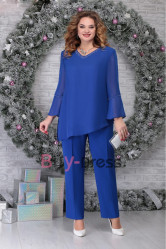2022 New Arrival Plus Size Hide belly Mother of the Bride Chiffon Pant suits Dresses Royal Blue 2 Piece Trouser Outfit TS040-2