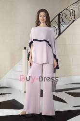 2022 Pant Suit for Mother of the Bride Women Occasion Pink Chiffon High Low Cape Wide Leg Trouser set Pantalon TS059