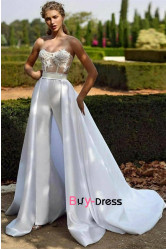2023 Sweetheart Bride Jumpsuit Wedding Dresses With Detachable Train,Elegant Wedding Jumpsuit bjp-0013