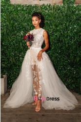 2023 Wedding Jumpsuit Dresses, Wedding Romper, Bridal Jumpsuit, Alternative Wedding Dresses with Detachable Skirt bjp-0021-1