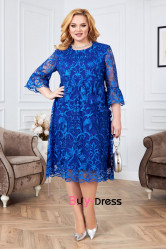 2024 Loose Style Half Sleeves Royal Blue Lace Plus Size Mother Of The Bride Dresses MD0025-2