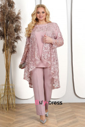 2024 Three Piece Sets Bean Paste Plus Size Mother Of The Bride Pant Suit With Lace Jacket MD0030-1