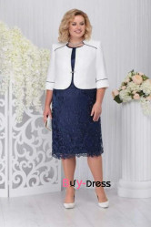 2Pc Plus Size Dark Blue Mother Of The Bride Dresses with Ivory Blouse MD0065