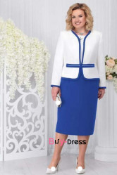 2Pc Plus Size Royal Blue Mother's Suit Dress with Ivory Blouse MD0064-2