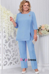 2Pc Plus Size Sky Blue Modern Women's Pant Suits, Modern Mother Of The Bride Outfits MD0069