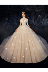 A-line Bateau Wedding Dresses, Glamorous Brush Train Bridal Dresses GW-030