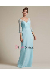  Aqua Green Elegant V-neck length Sleeves Bridesmaids Dresses, Vestidos de damas de honor BD-007-1