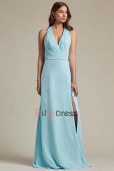 Aqua Green Halter V-neck Pleated Bridesmaids Dresses, Vestidos de damas de honor BD-022-1