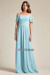 Aqua Green Spaghetti Bateau Bridesmaids Dresses, Dresses for Beach Wedding, Robes de demoiselle d'honneur BD-038-2