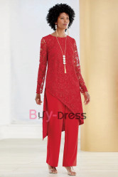 Asymmetry Red Lace Mother of the Birde Pant Suit TS006