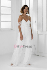Backless Spaghetti Bridal Jumpsuits With Train Unique Bohemia Wedding Dresses WBJ054