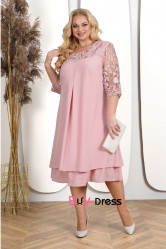 Pearl Pink Chiffon Half Sleeves Plus Size Mother Of The Bride Dresses MD0010
