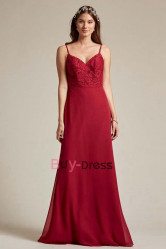 Burgundy Spaghetti Sweetheart Bridesmaids Dresses, Guests Dresses for Wedding, Robes de demoiselle d'honneur BD-040-1