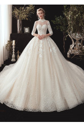 Classic Cathedral Wedding Dresses, Long Sleeves Court Train Bridal Dresses GW-010