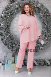 Comfortable Plus Size Chiffon Mother of the Bridal Pant Suit Dress Wedding Guests Dresses Pink TS040-4