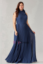 Dark Blue Plus Size Halter Pleated lovely Bridesmaids Dresses, Robes de demoiselle d'honneur BD-004-3
