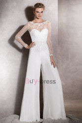 Delicate Hand Beading Wide Leg Jumpsuits for Bridal Elegant Wedding Trouser set WBJ099