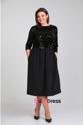 Charming Black Sequined-Sequin Fabrics Mid-Calf lovely Women's Dresses with Pockets MD0008