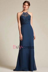 Dressy Dark Blue Halter Bridesmaids Dresses, Robes de demoiselle d'honneur BD-017-1
