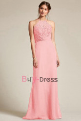 Dressy Watermelon Chiffon Halter Bridesmaids Dresses, Vestidos de damas de honor BD-017-4