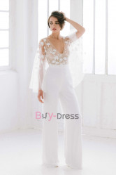 Effortlessly Chic Bridal Jumpsuit With Wedding Cape Little White Dresses WBJ055
