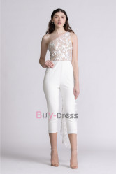 Effortlessly Chic One Shoulder Bridal Jumpsuits BOHO Little White Dresses for Wedding WBJ083