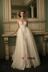 Elegant Deep V-Neck Lace Embroidered Wedding Dress, Sheath Bride Dresses bds-0003