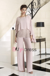 Elegant Mother of the Bride Pant Suits Dresses Pantalon Special Occasion Wide Trousers Outfit with Chiffon Cape TS052