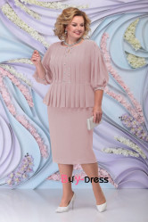 Elegant Pearl Pink Mid-Calf Plus Size Mother Of The Bride Dresses MD0015