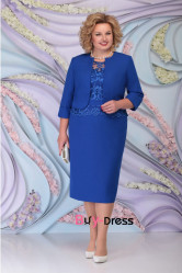 Elegant Two Piece Sets Mid-Calf Plus Size Royal Blue Mother Of the Bride Dresses With Coat MD0021-3