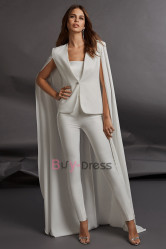 Fashion Bridal Jumpsuits with Long Cape Jacket Wedding Trouser suit Dresses WBJ076
