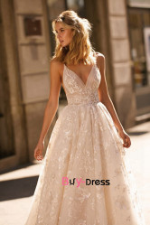 Gorgeous Sex deep v-neck wedding dresses, Spagetti strap A-line bohemia bride dresses bds-0017