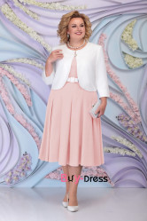 Gorgeous Two Piece Sets Mid-Calf Plus Size Blush Pink Women's Dresses With Ivory Coat MD0020-2
