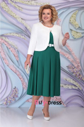 Gorgeous Two Piece Sets Mid-Calf Plus Size Green Women's Dresses With Ivory Coat MD0020-4