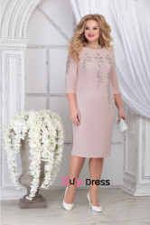 Half Sleeves Pearl Pink Lace Mid-Calf Plus Size Mother Of The Bride Dresses MD0024-3