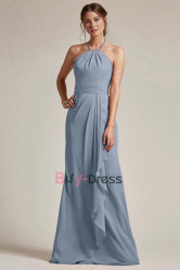 Halter Gray Chiffon Bridesmaids Dresses, Backless Prom Dresses, Brautjungfernkleide BD-031-2