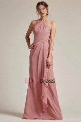 Halter Pearl Pink Chiffon Bridesmaids Dresses, Backless Prom Dresses, Brautjungfernkleider BD-031-1