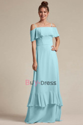 Lilac Spaghetti Bateau Bridesmaids Dresses, Chiffon Prom Dresses for Beach Wedding, Brautjungfernkleider BD-037-3