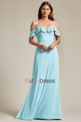 Jade Blue Spaghetti Prom Dresses, Off the Shoulder Bridesmaids Dresses, Robes de demoiselle d'honneur BD-025-4