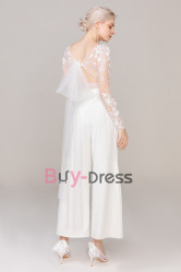 Backless Lace Bodice BOHO Wedding Pant Suits for Bridal , Proposal Dressy , Lovely Little White Dresses WBJ136