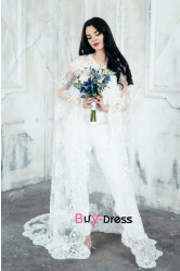 Lace Cape Bridal Jumpsuit, Wedding Jumpsuit, Unique Wedding Dress, Lace Cloak, Simple Wedding Dresses bjp-0005