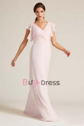Light Pink Chiffon V-neck Empire Bridesmaids Dresses, Vestidos de damas de honor BD-016-1